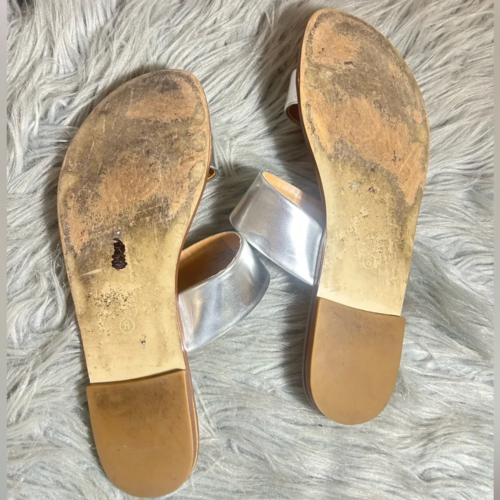 J. Crew Malta Mirror Metallic Silver Sandals Size 8